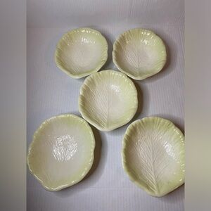 CORKY Cabbage Leaf Salad Soup Bowl Set of 5 Light Green White Ceramic